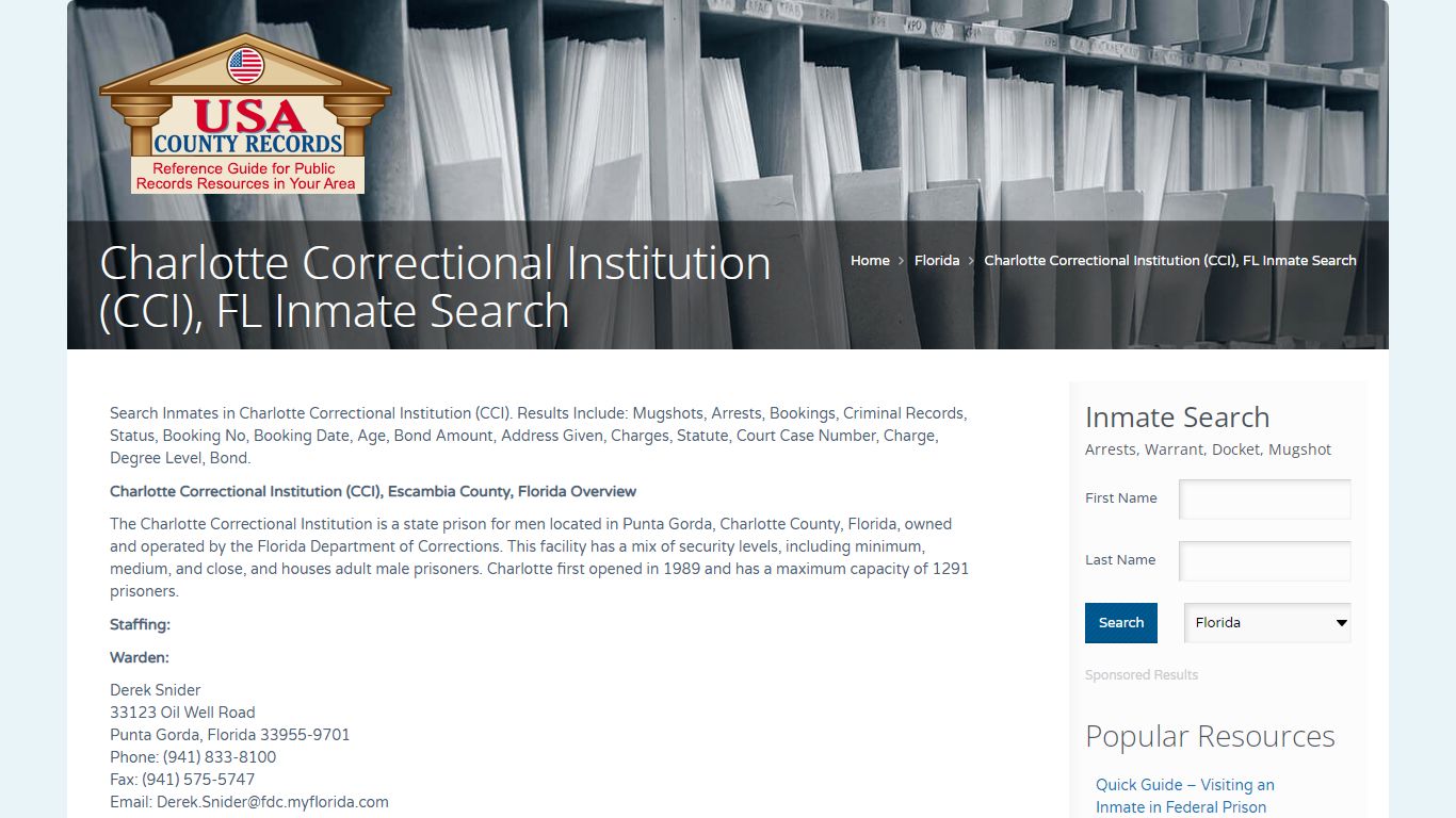 Charlotte Correctional Institution (CCI), FL Inmate Search ...